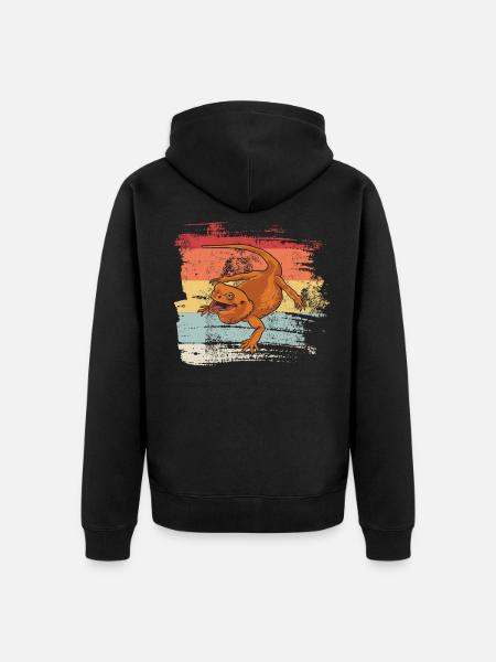 Retro Bearded Dragon - Unisex Premium Organic Zip Hoodie - black