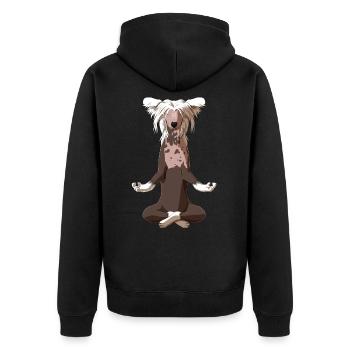 Meditierender Chinesischer Schopfhund - Unisex Premium Bio Zip Hoodie - Schwarz - Hinten - Nico (187cm)
