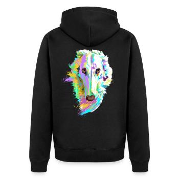 Farbiger Barsoi Hund - Unisex Premium Bio Zip Hoodie - Schwarz - Hinten - Nico (187cm)