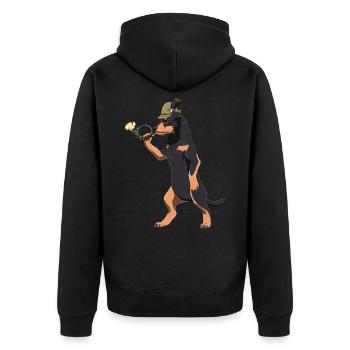 Hornblase Deutscher Jagdterrier Hund - Unisex Premium Bio Zip Hoodie - Schwarz - Hinten - Nico (187cm)