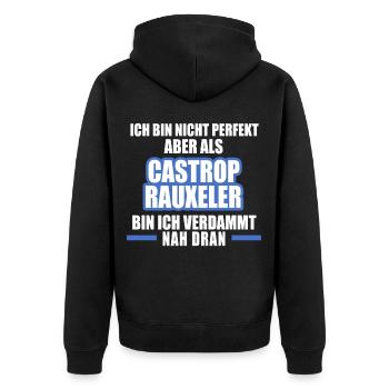 Castrop Rauxel Stadt perfekt lustig - Unisex Premium Bio Zip Hoodie - Schwarz - Hinten - Nico (187cm)