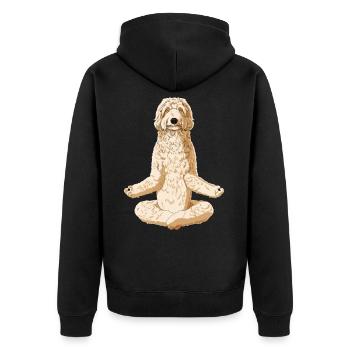Meditierender Labradoodle Hund - Unisex Premium Bio Zip Hoodie - Schwarz - Hinten - Nico (187cm)