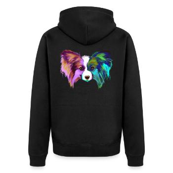 Splash Kontinentaler Zwergspaniel Hund - Unisex Premium Bio Zip Hoodie - Schwarz - Hinten - Nico (187cm)