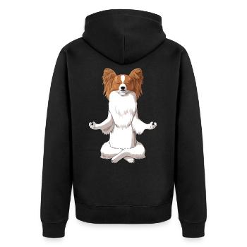 Meditierender Kontinentaler Zwergspaniel Hund - Unisex Premium Bio Zip Hoodie - Schwarz - Hinten - Nico (187cm)