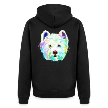 West Highland White Terrier Hund - Unisex Premium Bio Zip Hoodie - Schwarz - Hinten - Nico (187cm)