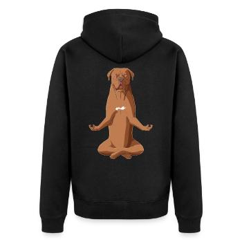 Meditierender Dogue de Bordeaux Hund - Unisex Premium Bio Zip Hoodie - Schwarz - Hinten - Nico (187cm)