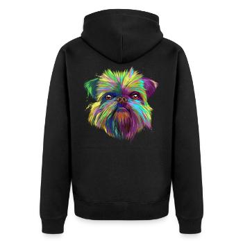 Brussels Griffon Hund - Unisex Premium Bio Zip Hoodie - Schwarz - Hinten - Nico (187cm)
