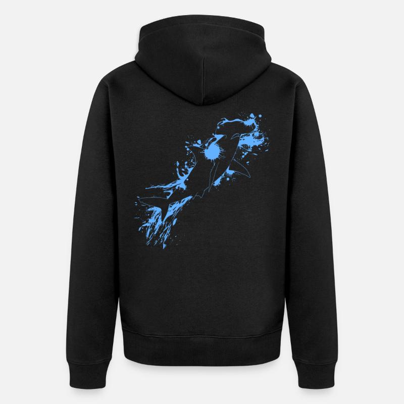 Bleu requin-marteau poisson - Veste à capuche bio Premium Unisexe - noir