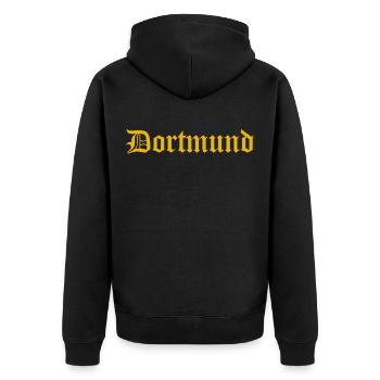Dortmund Oldschool lettrage jaune - Veste à capuche bio Premium Unisexe - noir - Dos - Nico (187cm)