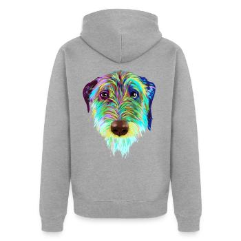 Splash Irish Wolfhound Dog - Unisex Premium Organic Zip Hoodie - heather grey - Back - Nico (187cm)