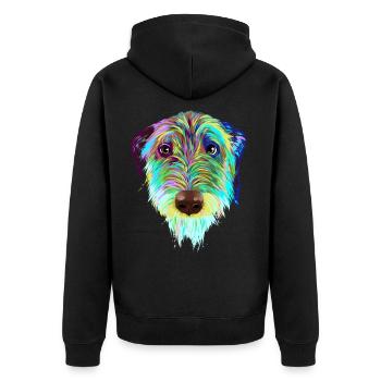 Splash Irish Wolfhound Dog - Unisex Premium Organic Zip Hoodie - black - Back - Nico (187cm)