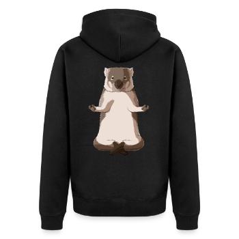 Meditierender Wombat - Unisex Premium Bio Zip Hoodie - Schwarz - Hinten - Nico (187cm)