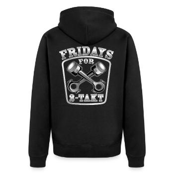 Fridays For 2-stroke moped riders, two-stroke moped riders - Unisex Premium Organic Zip Hoodie - black - Back - Nico (187cm)
