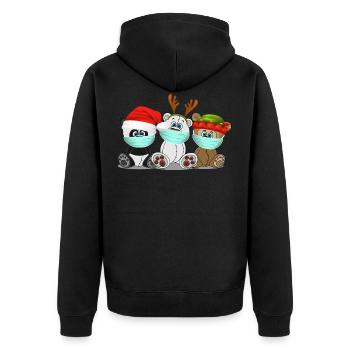 Xmas Grizzly Polar Panda Bären mit Mundschutz - Unisex Premium Bio Zip Hoodie - Schwarz - Hinten - Nico (187cm)