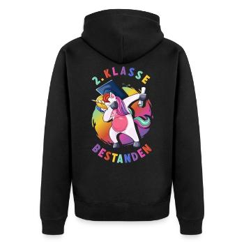 2. Klasse bestanden Geschenkidee 3 Klasse Geschenk - Unisex Premium Bio Zip Hoodie - Schwarz - Hinten - Nico (187cm)