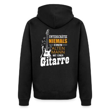 Alter Mann Gitarre Gitarrist Gitarrenlehrer - Unisex Premium Bio Zip Hoodie - Schwarz - Hinten - Nico (187cm)