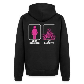 Daughter Father Biker Motocross Motorcycle Gift - Unisex Premium Organic Zip Hoodie - black - Back - Nico (187cm)