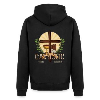Catholic Venite Adoremus Religion God Faith Cross - Unisex Premium Organic Zip Hoodie - black - Back - Nico (187cm)