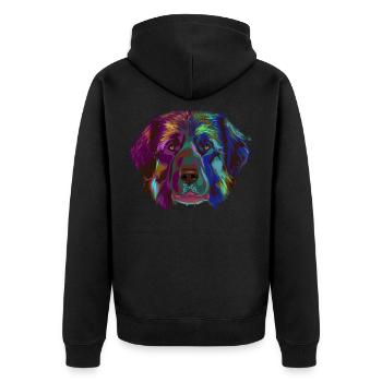 Wasserfarben Leonberger Hund - Unisex Premium Bio Zip Hoodie - Schwarz - Hinten - Nico (187cm)