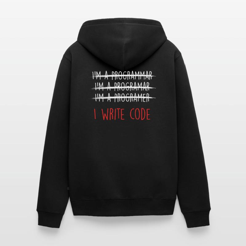 J'écris un cadeau de programmation de programmeur de codeur de code Veste à capuche bio Premium Unisexe
