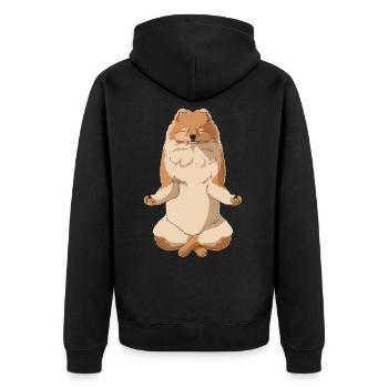 Meditierender Pomeranian Hund - Unisex Premium Bio Zip Hoodie - Schwarz - Hinten - Nico (187cm)
