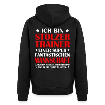 Trainer Coach Spruch Mannschaft Sportlehrer - Unisex Premium Bio Zip Hoodie - Schwarz - Hinten - Nico (187cm)