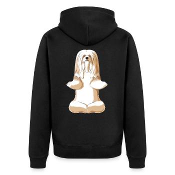 Meditierender Lhasa Apso Hund - Unisex Premium Bio Zip Hoodie - Schwarz - Hinten - Nico (187cm)