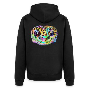 Farbiger Leopard Gecko - Unisex Premium Bio Zip Hoodie - Schwarz - Hinten - Nico (187cm)