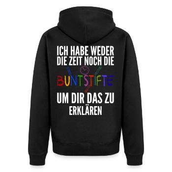 Ich habe weder die Zeit noch die Buntstifte um dir - Unisex Premium Bio Zip Hoodie - Schwarz - Hinten - Nico (187cm)