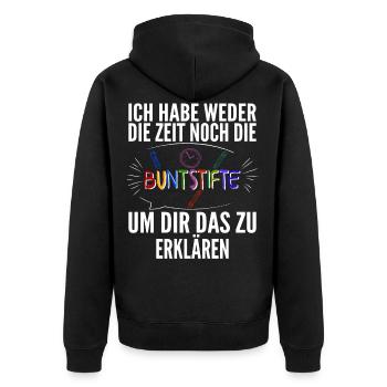 Ich habe weder die Zeit noch die Buntstifte um dir - Unisex Premium Bio Zip Hoodie - Schwarz - Hinten - Nico (187cm)