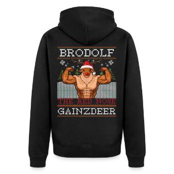 Brodolf The Red Nose Gainzdeer Geschenk - Unisex Premium Bio Zip Hoodie - Schwarz - Hinten - Nico (187cm)