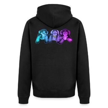 Die drei Affen | 3 Wise Monkeys Weise Affen - Unisex Premium Bio Zip Hoodie - Schwarz - Hinten - Nico (187cm)