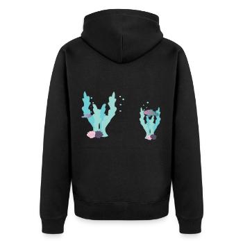 Muscheln und Korallen - Unisex Premium Bio Zip Hoodie - Schwarz - Hinten - Nico (187cm)
