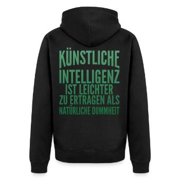 künstliche Intelligenz natürlich Dummheit Geschenk - Unisex Premium Bio Zip Hoodie - Schwarz - Hinten - Nico (187cm)