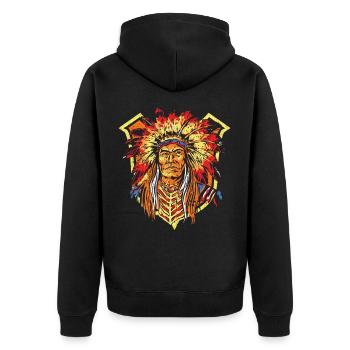 Native Man Indian Aztec Warior Ancient Indigenous - Unisex Premium Bio Zip Hoodie - Schwarz - Hinten - Nico (187cm)