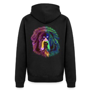Splash Tibetan Mastiff Hund - Unisex Premium Bio Zip Hoodie - Schwarz - Hinten - Nico (187cm)