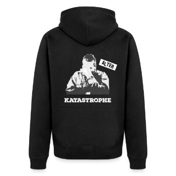Retro vintage Alter Katastrophe Facepalm - Unisex Premium Bio Zip Hoodie - Schwarz - Hinten - Nico (187cm)