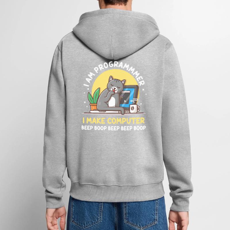Cat Programmer Coder Entwickler Kitten Computer Unisex Premium Bio Zip Hoodie