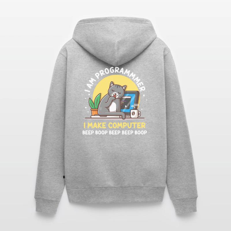 Cat Programmer Coder Entwickler Kitten Computer Unisex Premium Bio Zip Hoodie