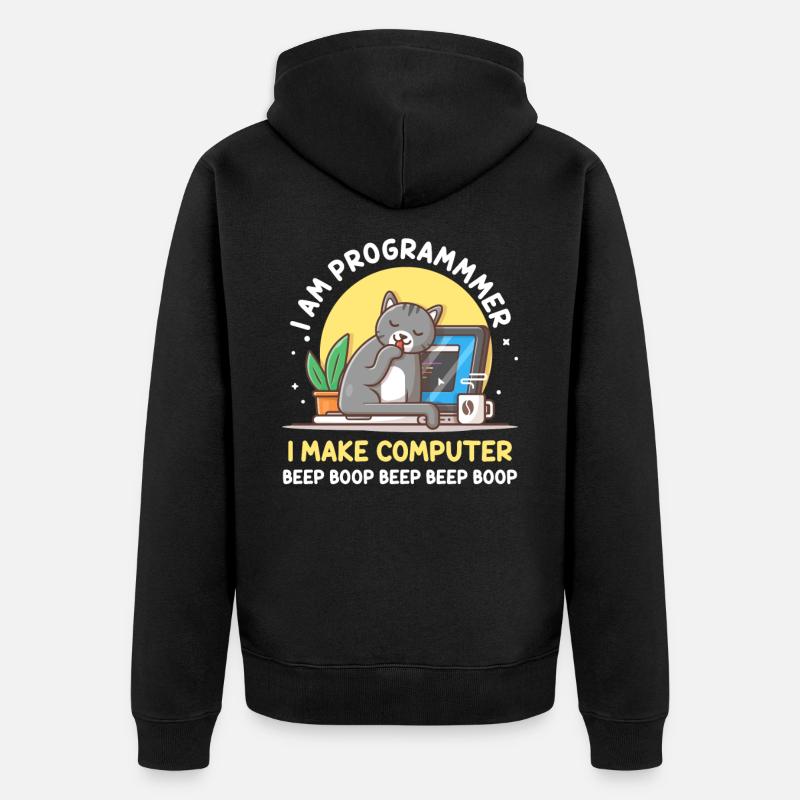 Cat Programmer Coder Developer Kitten Computer - Veste à capuche bio Premium Unisexe - noir