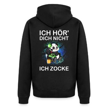Ich Höre Dich Nicht Ich Zocke Gamer Geschenk Idee - Unisex Premium Bio Zip Hoodie - Schwarz - Hinten - Nico (187cm)