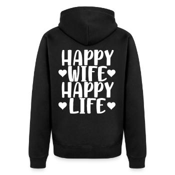 Femme heureuse, vie heureuse - Veste à capuche bio Premium Unisexe - noir - Dos - Nico (187cm)