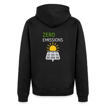 Zero Emissions Solar Sonne - Unisex Premium Bio Zip Hoodie - Schwarz - Hinten - Nico (187cm)