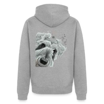 Chien museau curieux - Veste à capuche bio Premium Unisexe - gris chiné - Dos - Nico (187cm)
