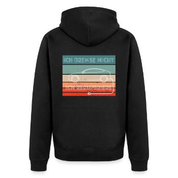 Ich bremse nicht, ich rekuperiere retro - Unisex Premium Bio Zip Hoodie - Schwarz - Hinten - Nico (187cm)