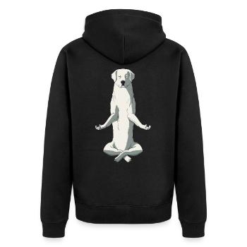 Meditierender Polski Owczarek Podhalanski Hund - Unisex Premium Bio Zip Hoodie - Schwarz - Hinten - Nico (187cm)