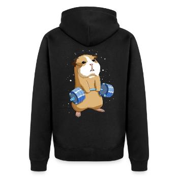 Kreuzheben Workout Meerschweinchen - Unisex Premium Bio Zip Hoodie - Schwarz - Hinten - Nico (187cm)