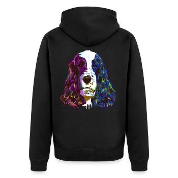 Splash English Cocker Spaniel Hund - Unisex Premium Bio Zip Hoodie - Schwarz - Hinten - Nico (187cm)