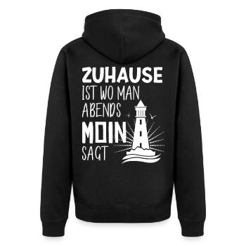 North is home where you say Moin in the evening - Unisex Premium Organic Zip Hoodie - black - Back - Nico (187cm)