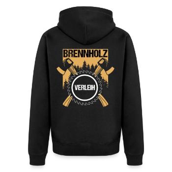 Brennholz Verleih Holzfäller Kettensäge Axt Forst - Unisex Premium Bio Zip Hoodie - Schwarz - Hinten - Nico (187cm)